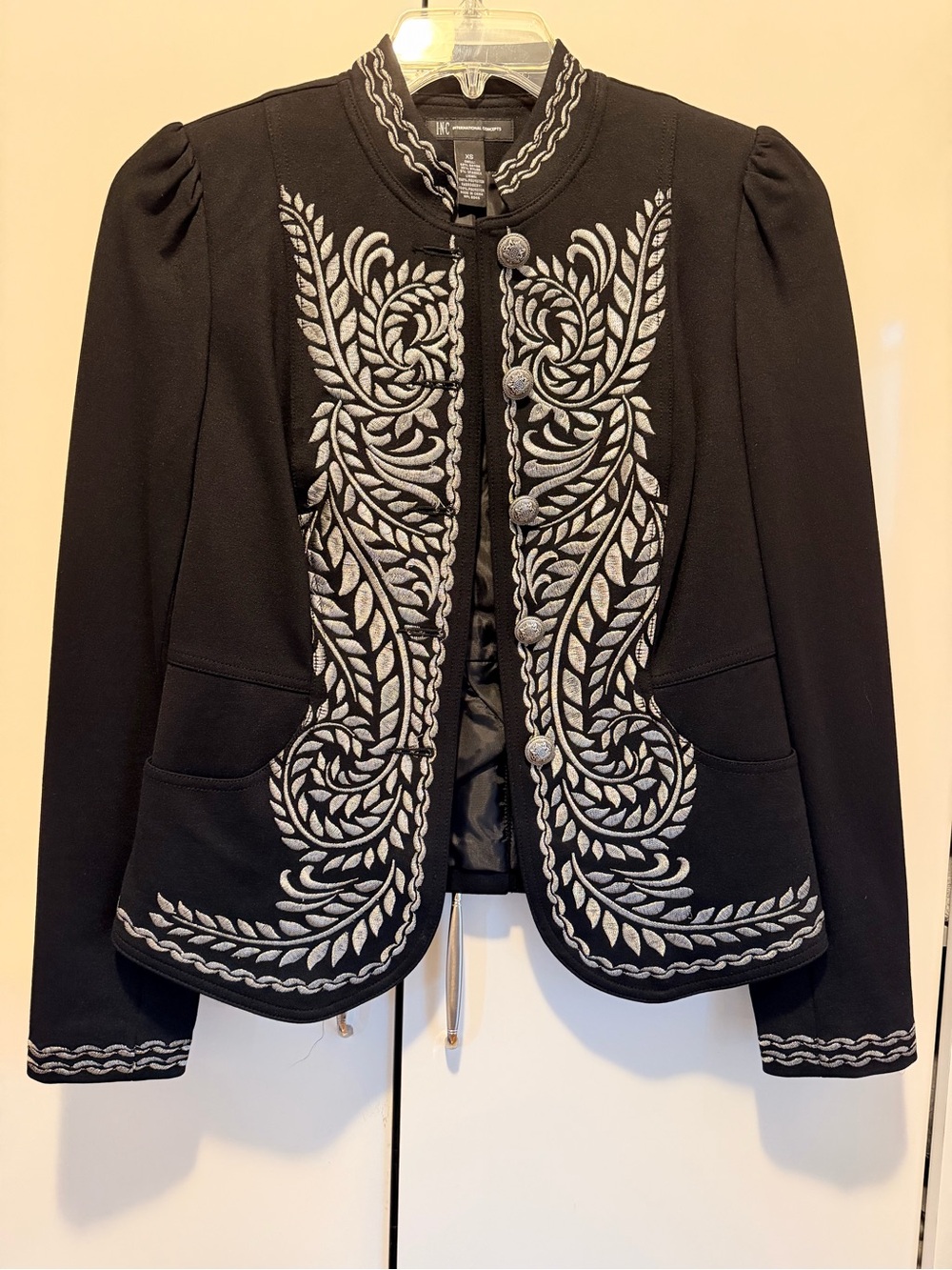 INC International Concepts Black Blazer with Silver Embroidery